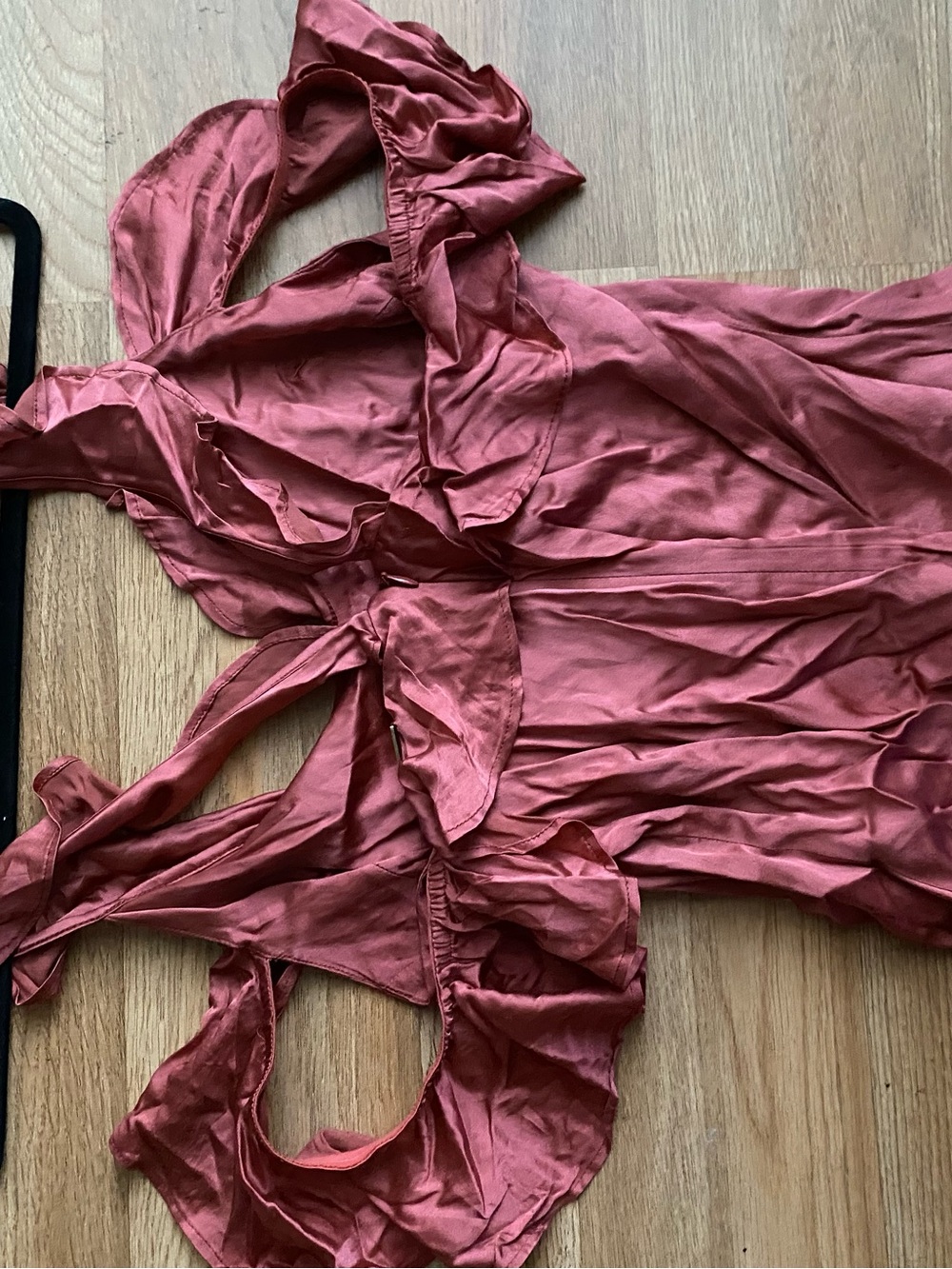 Satin Ruffle Cold-Shoulder Bodysuit in Dusty Rose - Picture 6 of 10
